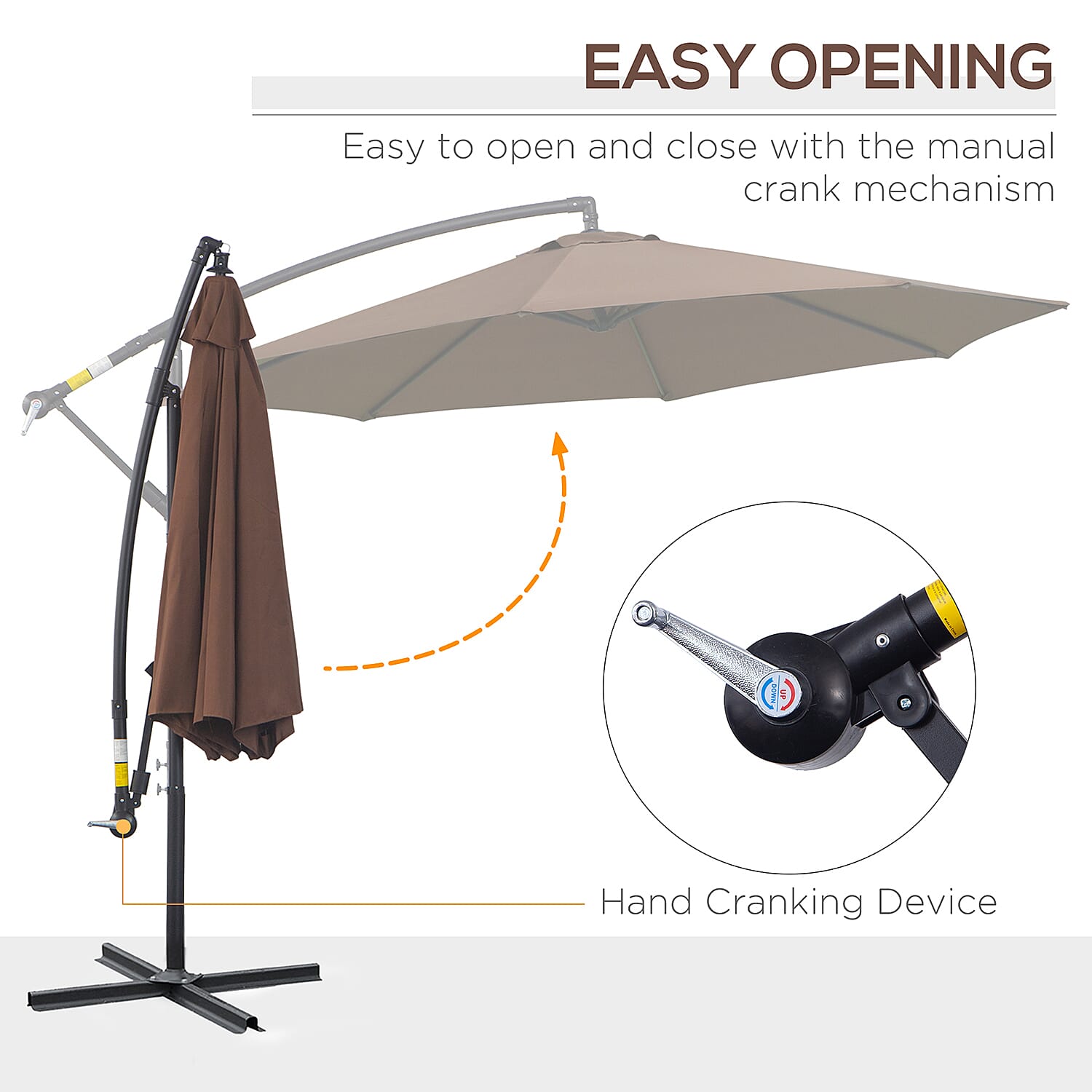 Outdoors Parasol Open and Close with Crank  (Size 330x292x262 cm) - Brown 7842451 3