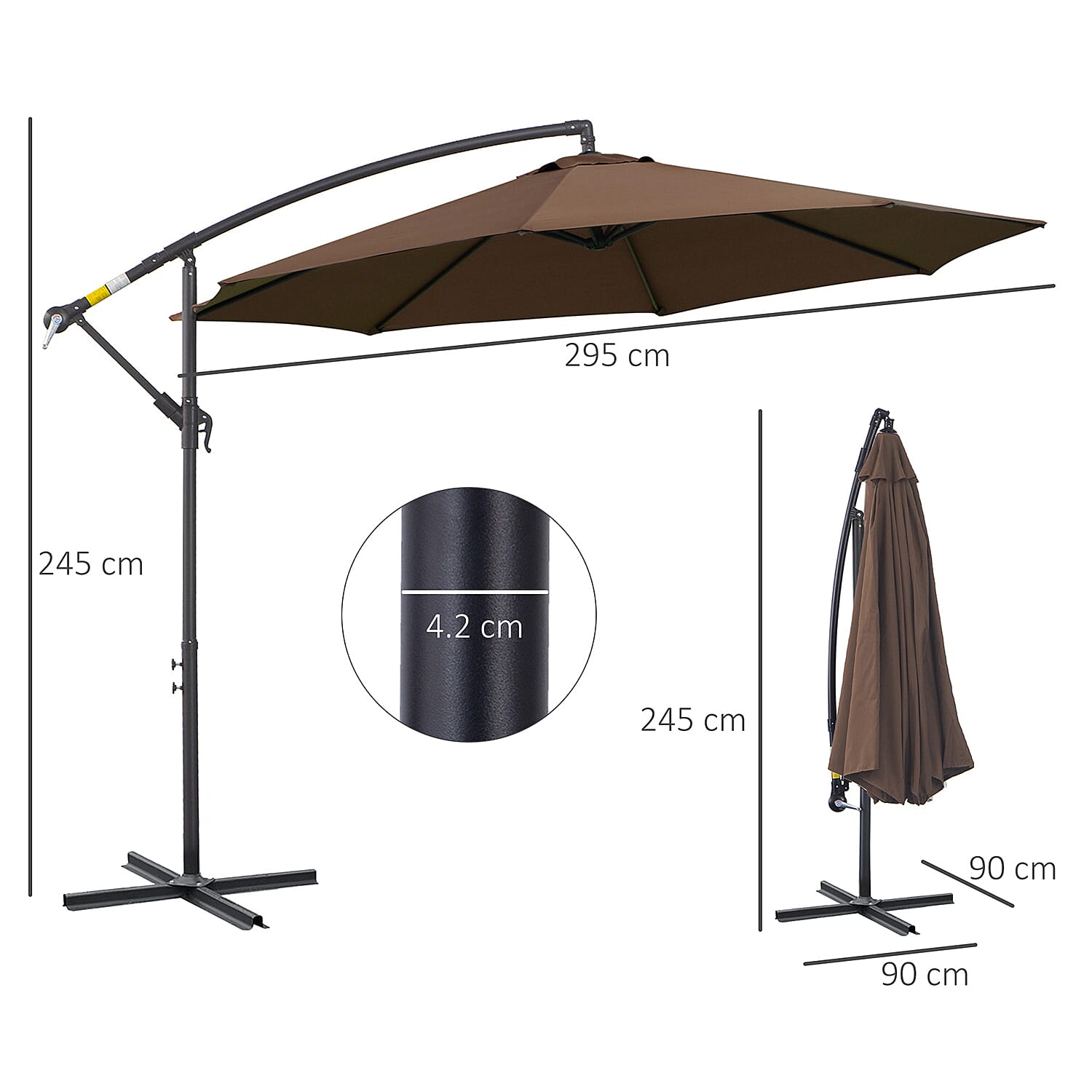 Outdoors Parasol Open and Close with Crank  (Size 330x292x262 cm) - Brown 7842451 4
