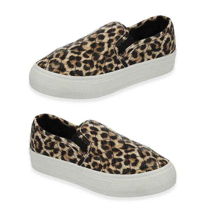 Spot On Collection Quilted Slip-On Trainers With Platform Sole (Size 5) - Leopard 8266882 1