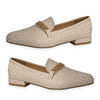 Down To Earth Elegant Suede Pointed Toe Block Heel Loafers (Size 3) - Nude