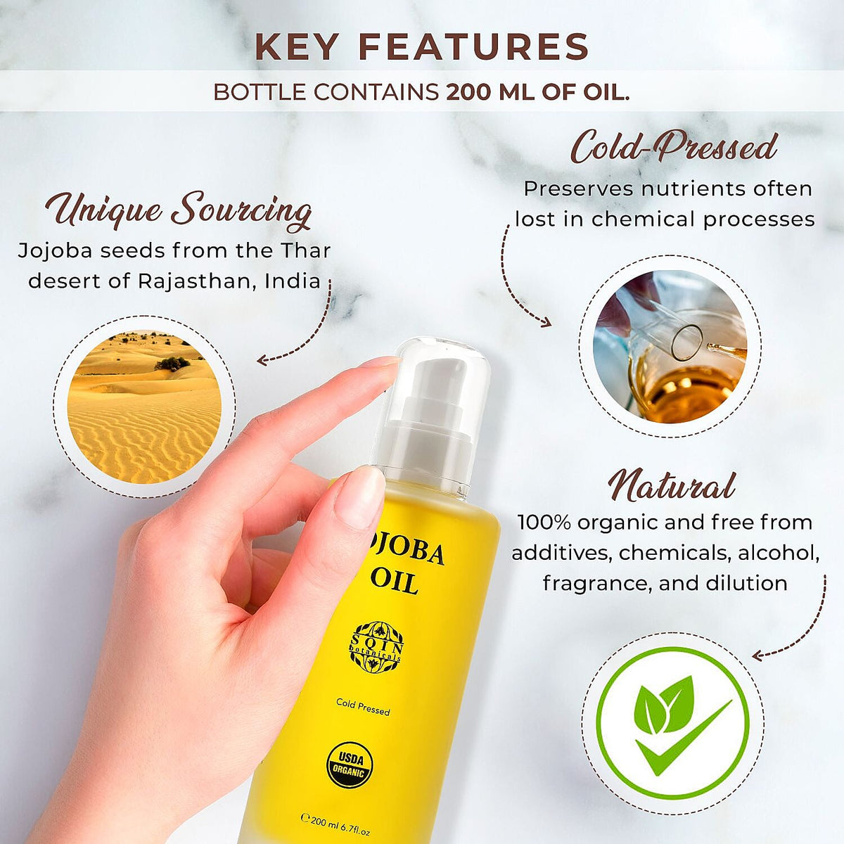 Sqin botanicals Cold Pressed Natural Jojoba Oil Volume - 200 ml 7612520 4
