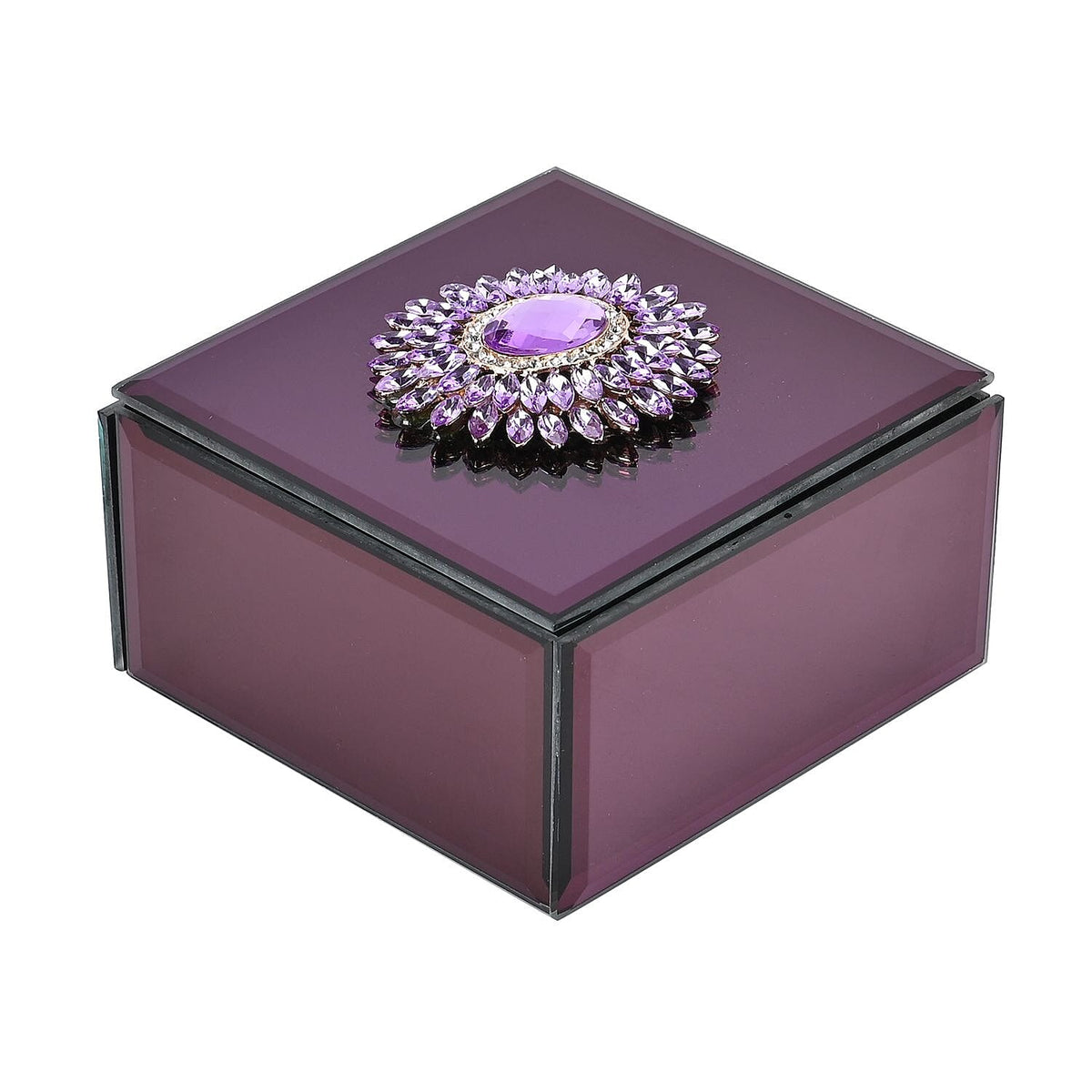 Square Glass Mirrored Jewellery Box with Crystal Flower on Top 7564331 1