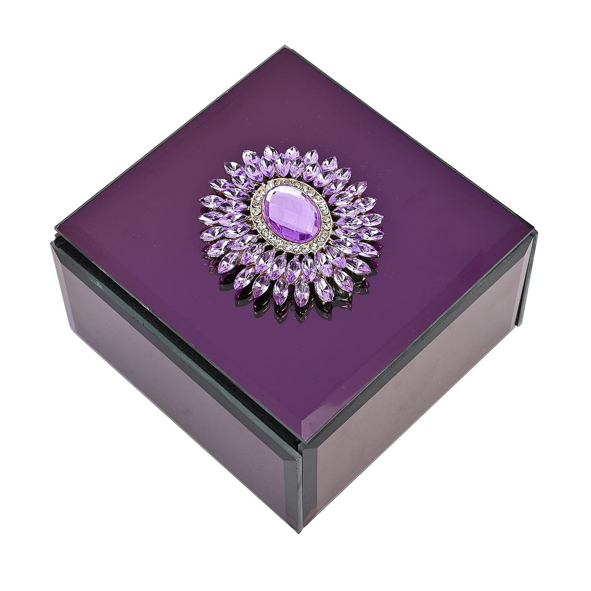 Square Glass Mirrored Jewellery Box with Crystal Flower on Top 7564331 2