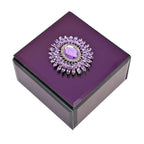 Square Jewellery Box With Soft Velvet Inner Lining & Crystal Flower on Top (Size 12x12x7 cm) - Red & Purple