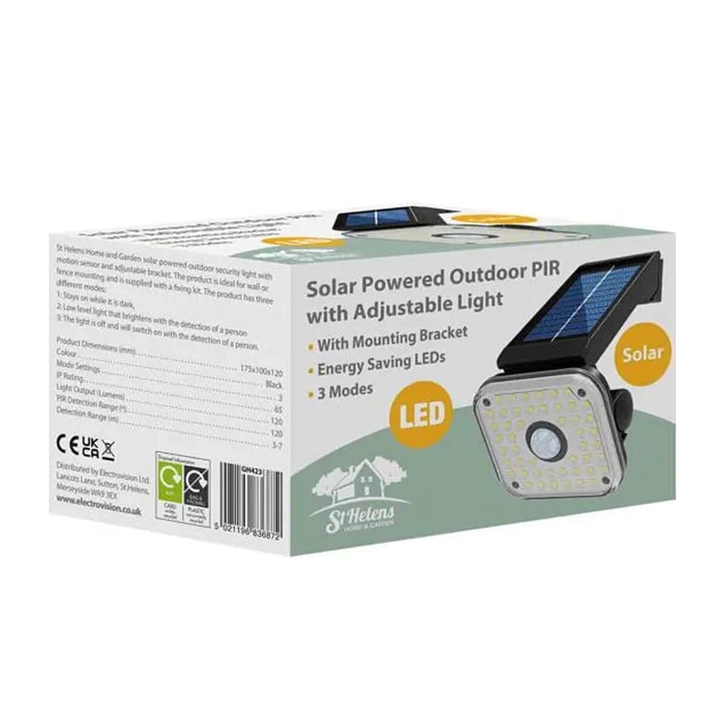 St Helens 48 LED Solar Powered Outdoor Security Light With PIR and Adjustable Bracket