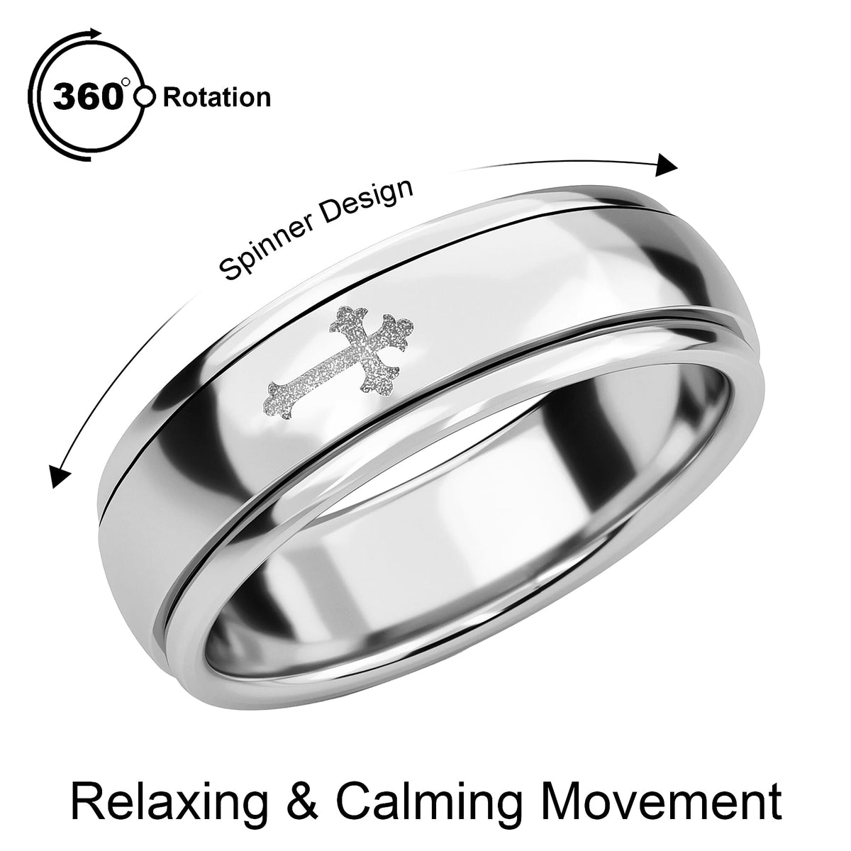 Stackable Cross Spinner Ring in Sterling Silver with Platinum Plating V32638464 0
