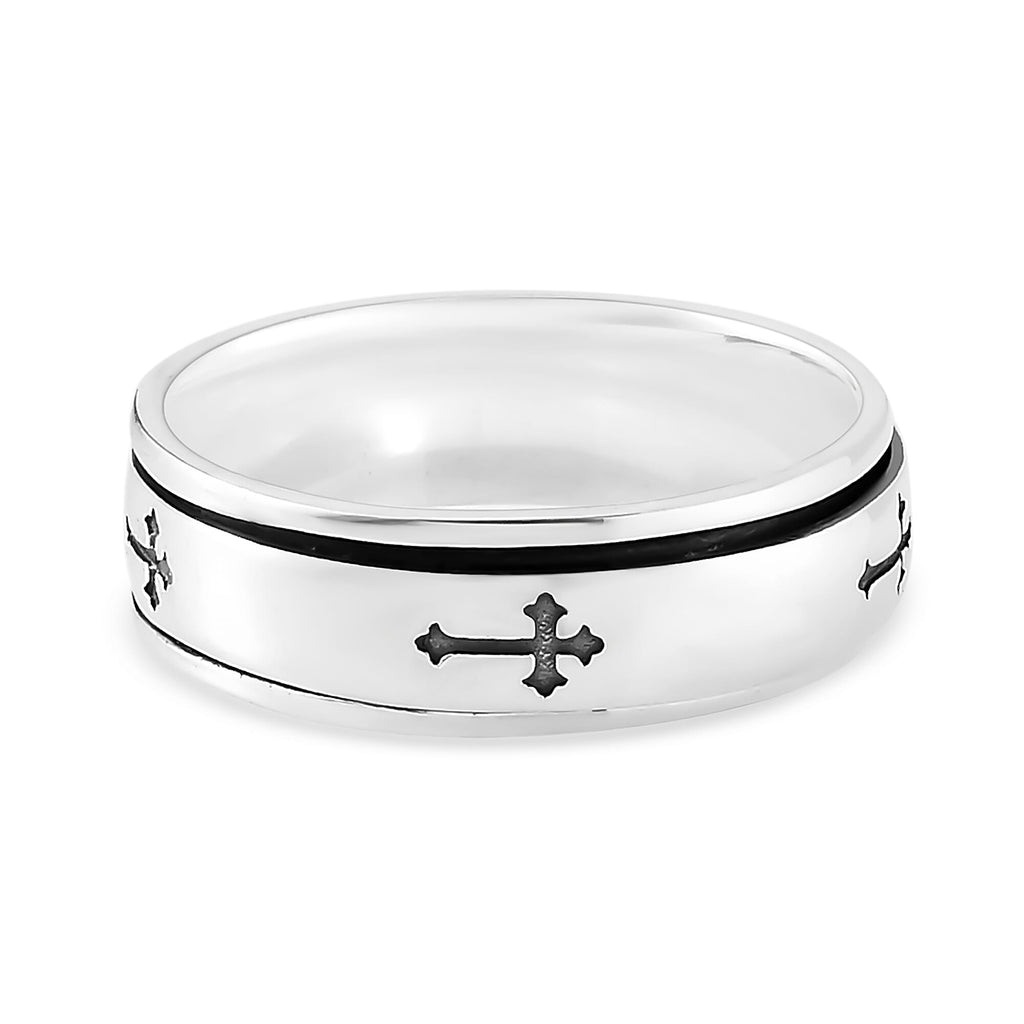 Artisan Crafted Platinum Overlay Sterling Silver Cross Spinner Ring