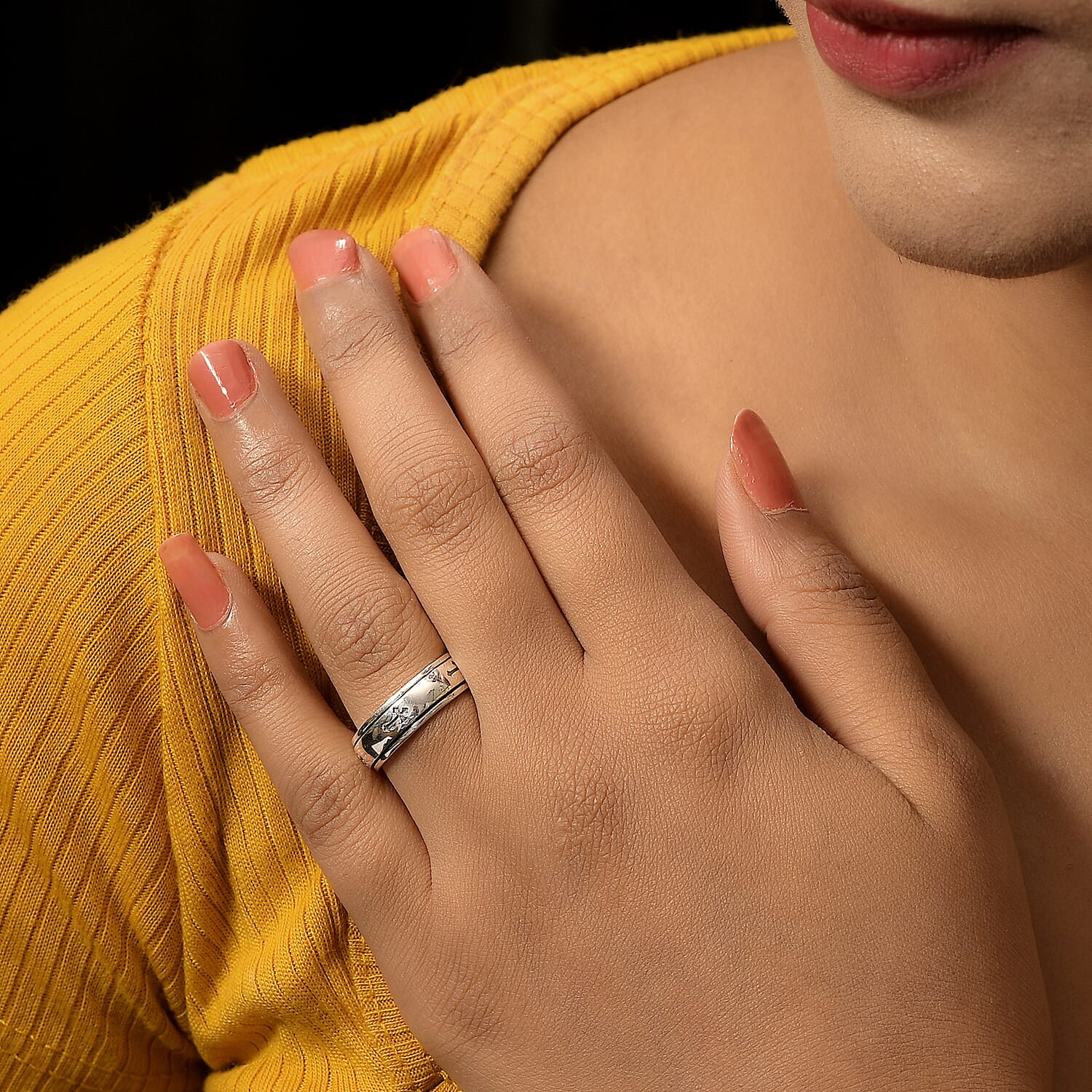 Stackable Cross Spinner Ring in Sterling Silver with Platinum Plating 3676716 9
