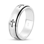 Artisan Crafted Platinum Overlay Sterling Silver Cross Spinner Ring