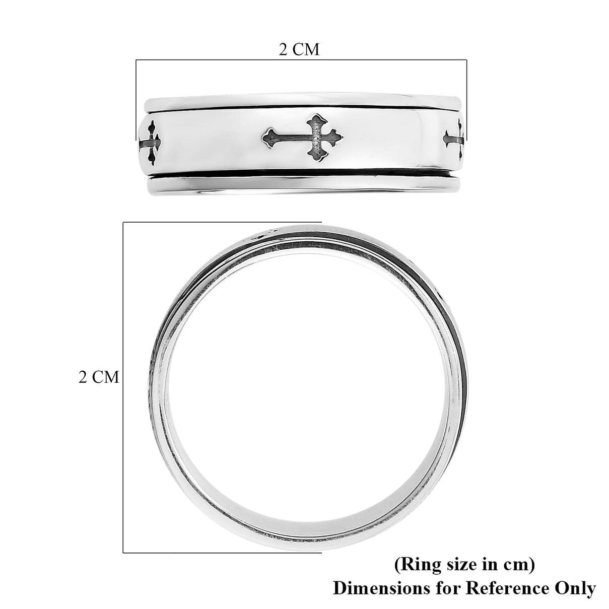 Stackable Cross Spinner Ring in Sterling Silver with Platinum Plating 3676716 13