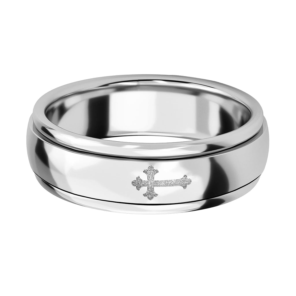 Artisan Crafted Platinum Overlay Sterling Silver Cross Spinner Ring