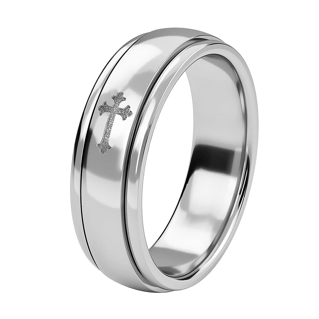 Artisan Crafted Platinum Overlay Sterling Silver Cross Spinner Ring