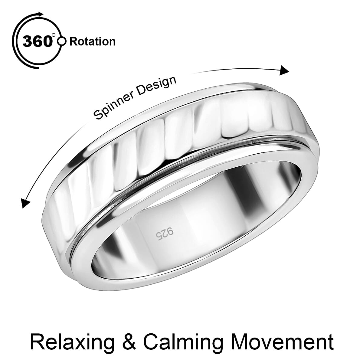 Stackable Wave Spinner Ring in Sterling Silver with Platinum Plating 7175963 6