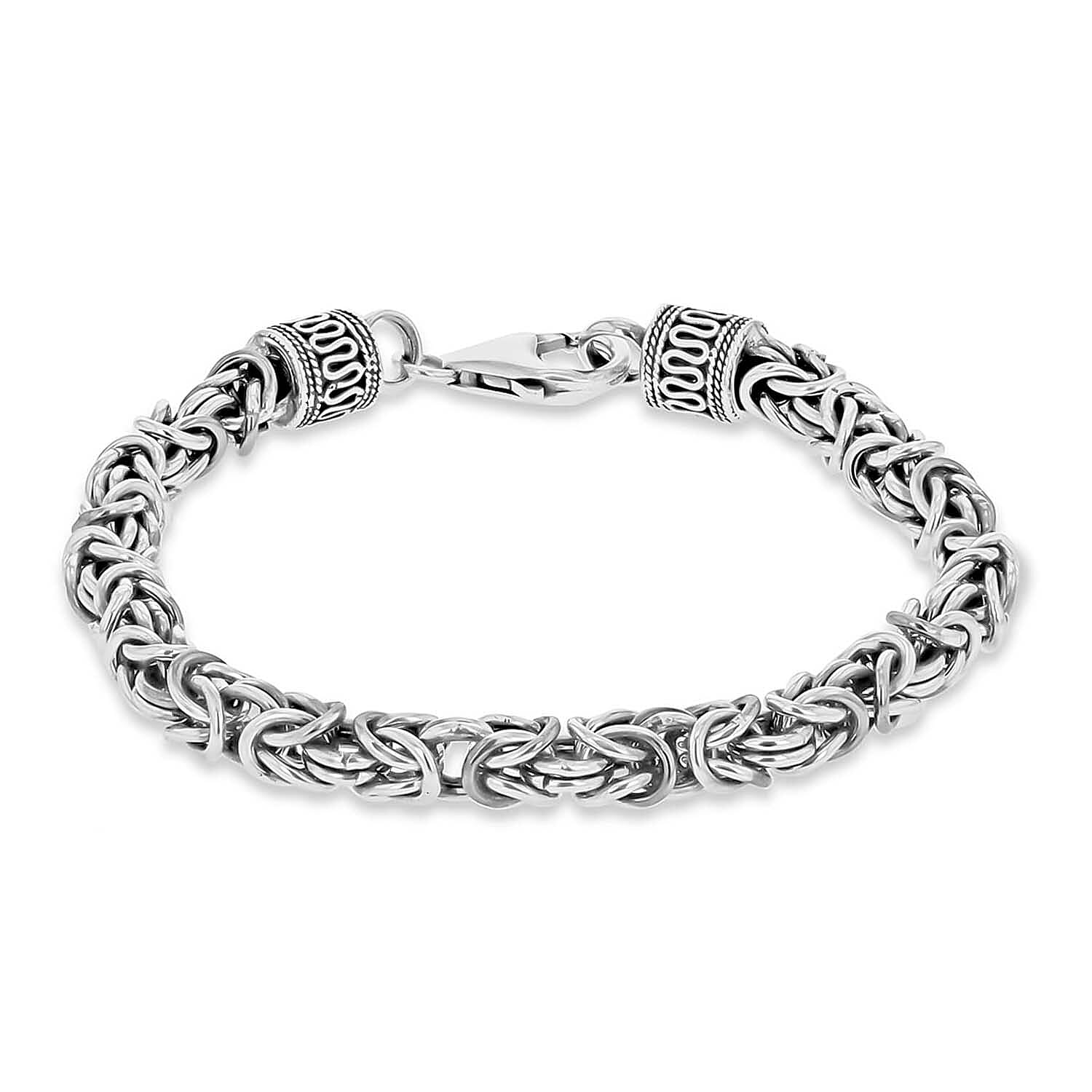 Stainless Steel Rhodium Plated Oxidised Byzantine Bracelet in 8 Inch Size 8928900 0