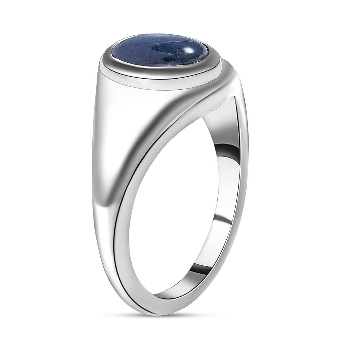 6 Ray Star Blue Sapphire Solitaire Ring in Rhodium Overlay Sterling Silver 4.36 Ct. 7279562 7