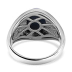 6 Ray Star Blue Sapphire Solitaire Ring in Rhodium Overlay Sterling Silver 4.36 Ct.