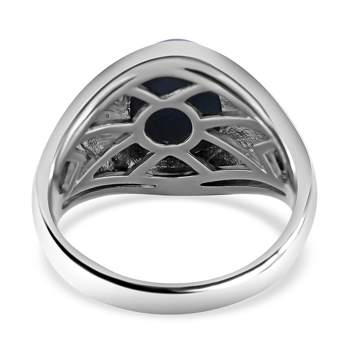 6 Ray Star Blue Sapphire Solitaire Ring in Rhodium Overlay Sterling Silver 4.36 Ct. 7279562 9