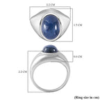 6 Ray Star Blue Sapphire Solitaire Ring in Rhodium Overlay Sterling Silver 4.36 Ct.