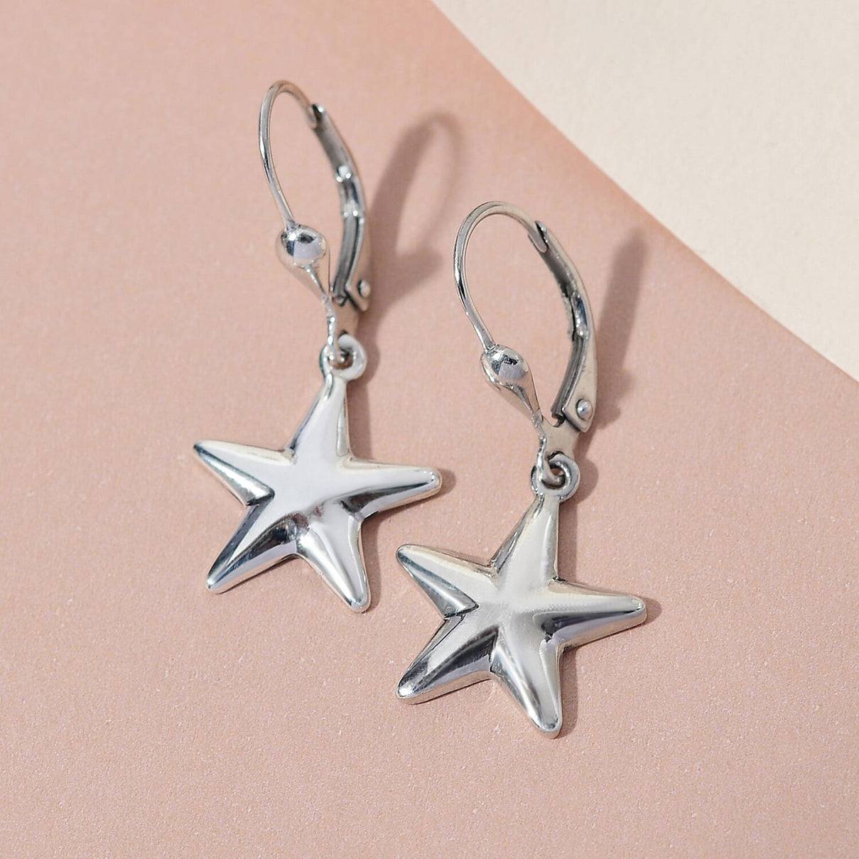 Star Lever Back Earrings in Sterling Silver with Platinum Plating 3478594 2