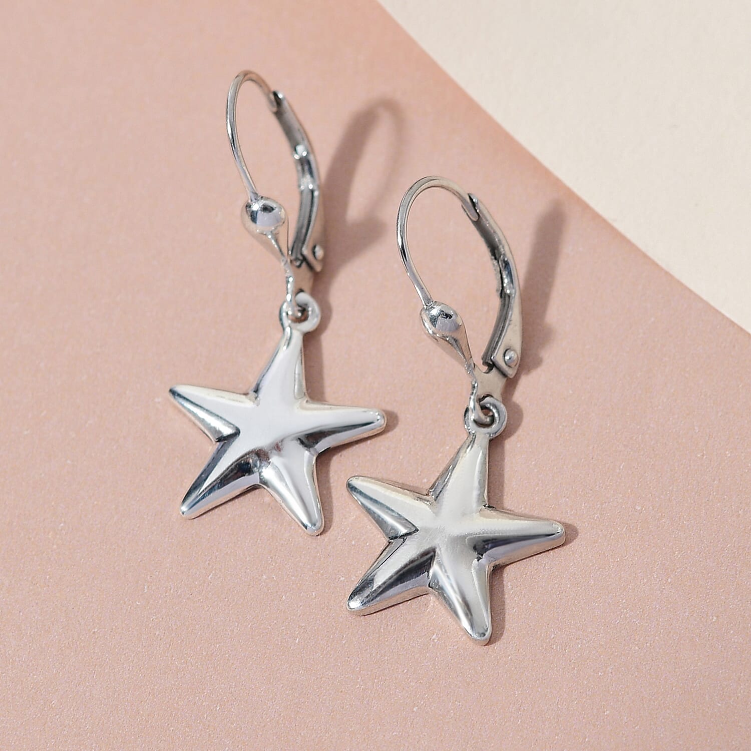 Star Lever Back Earrings in Sterling Silver with Platinum Plating 3478594 2