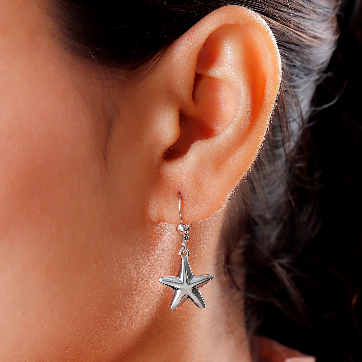 Star Lever Back Earrings in Sterling Silver with Platinum Plating 3478594 3