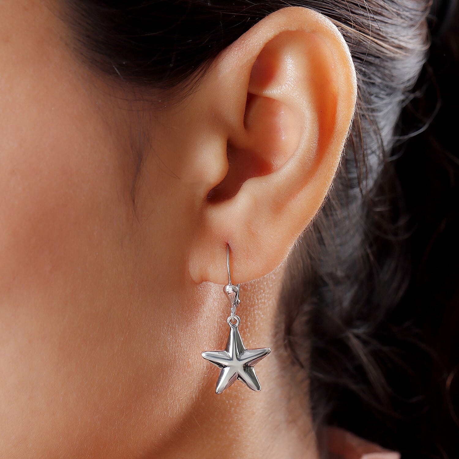 Star Lever Back Earrings in Sterling Silver with Platinum Plating 3478594 3