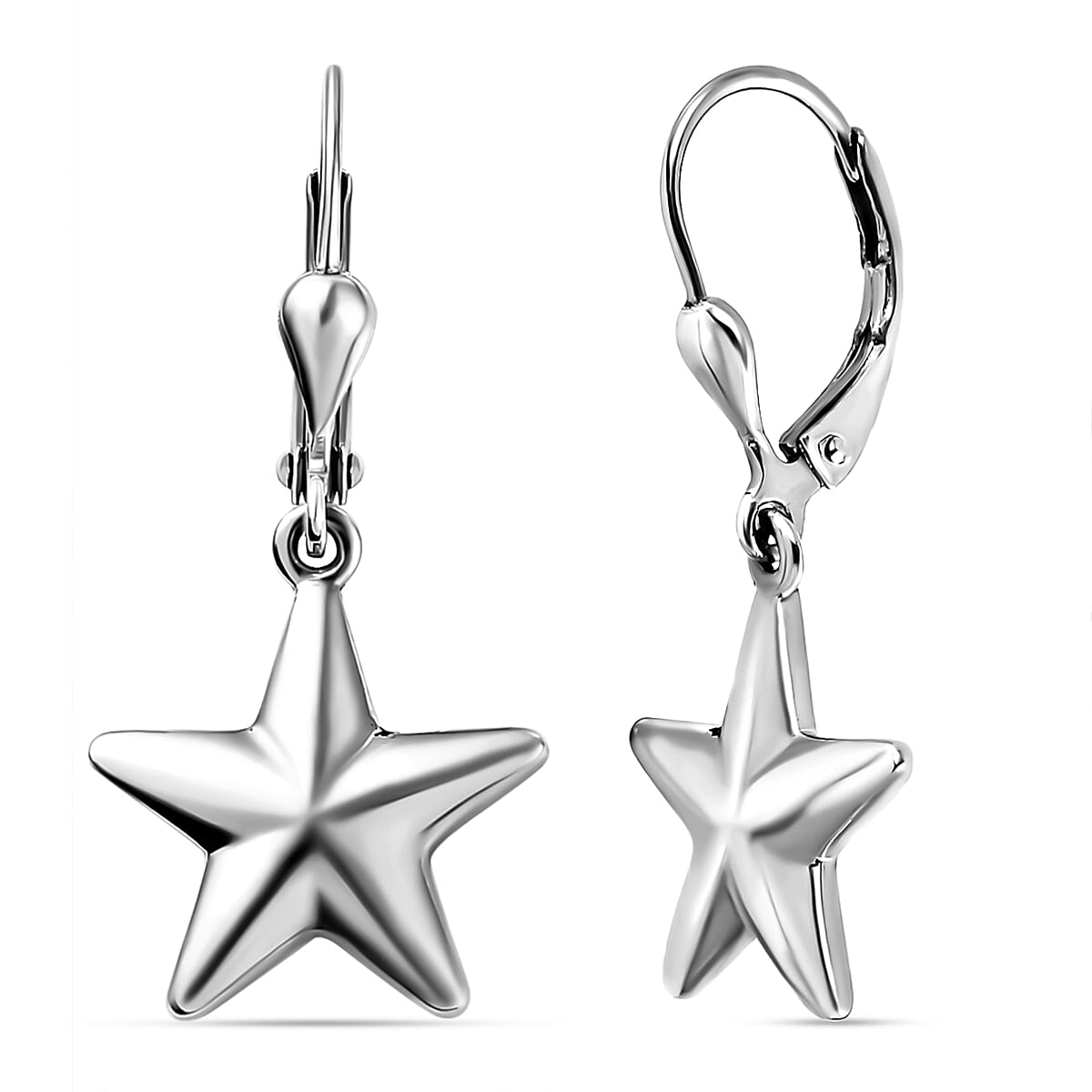 Star Lever Back Earrings in Sterling Silver with Platinum Plating 3478594 4