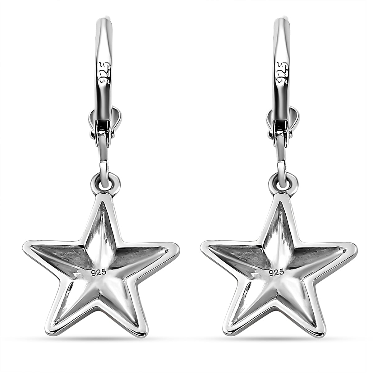 Star Lever Back Earrings in Sterling Silver with Platinum Plating 3478594 5