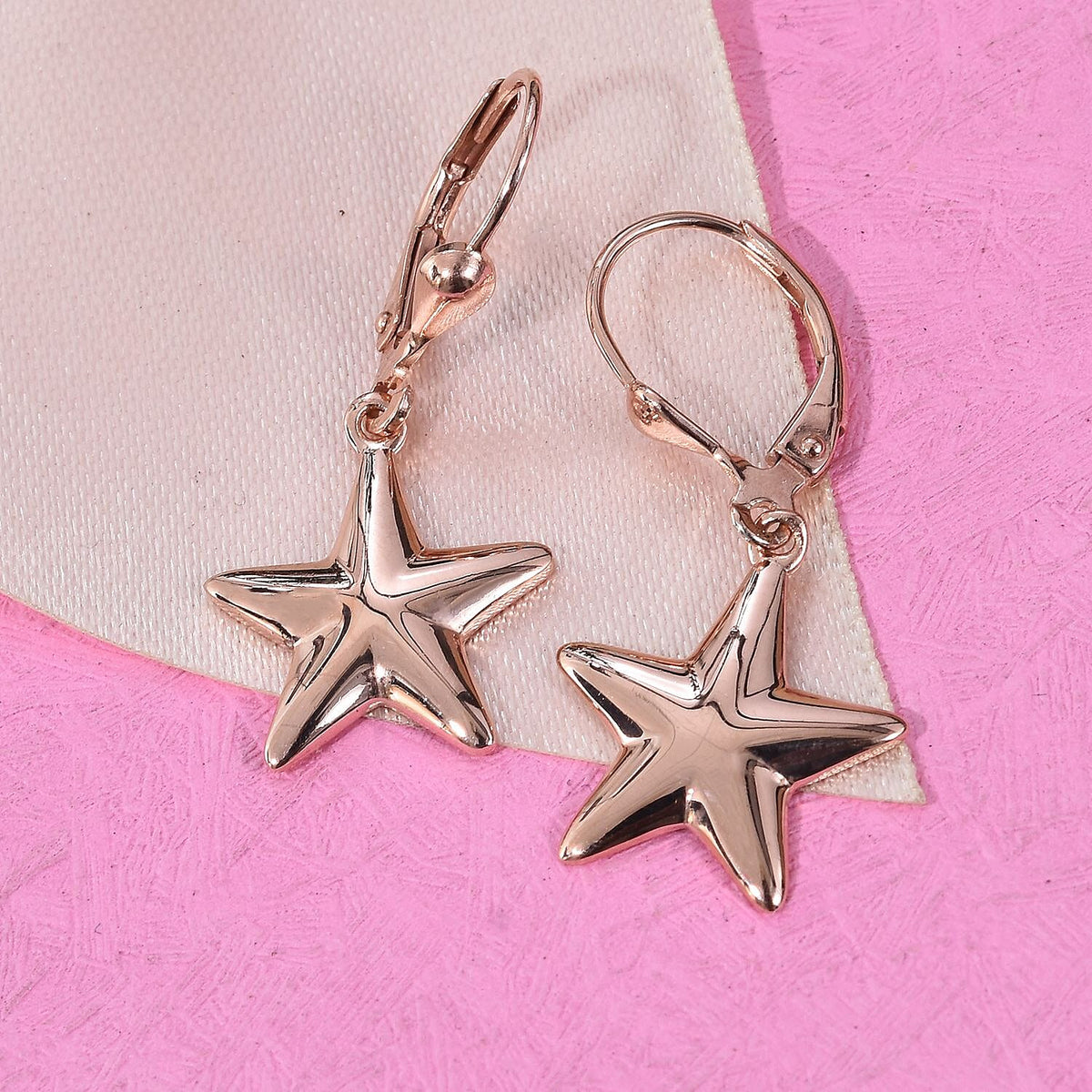 Star Lever Back Earrings in Sterling Silver with 18K Vermeil Rose Gold V32583063 2