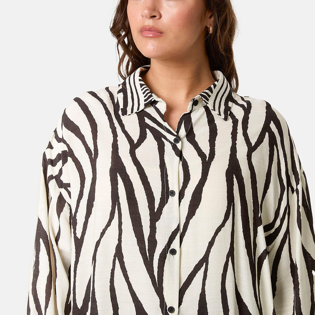 Statement Zebra Print Button-Down Top (One Size) - Black
