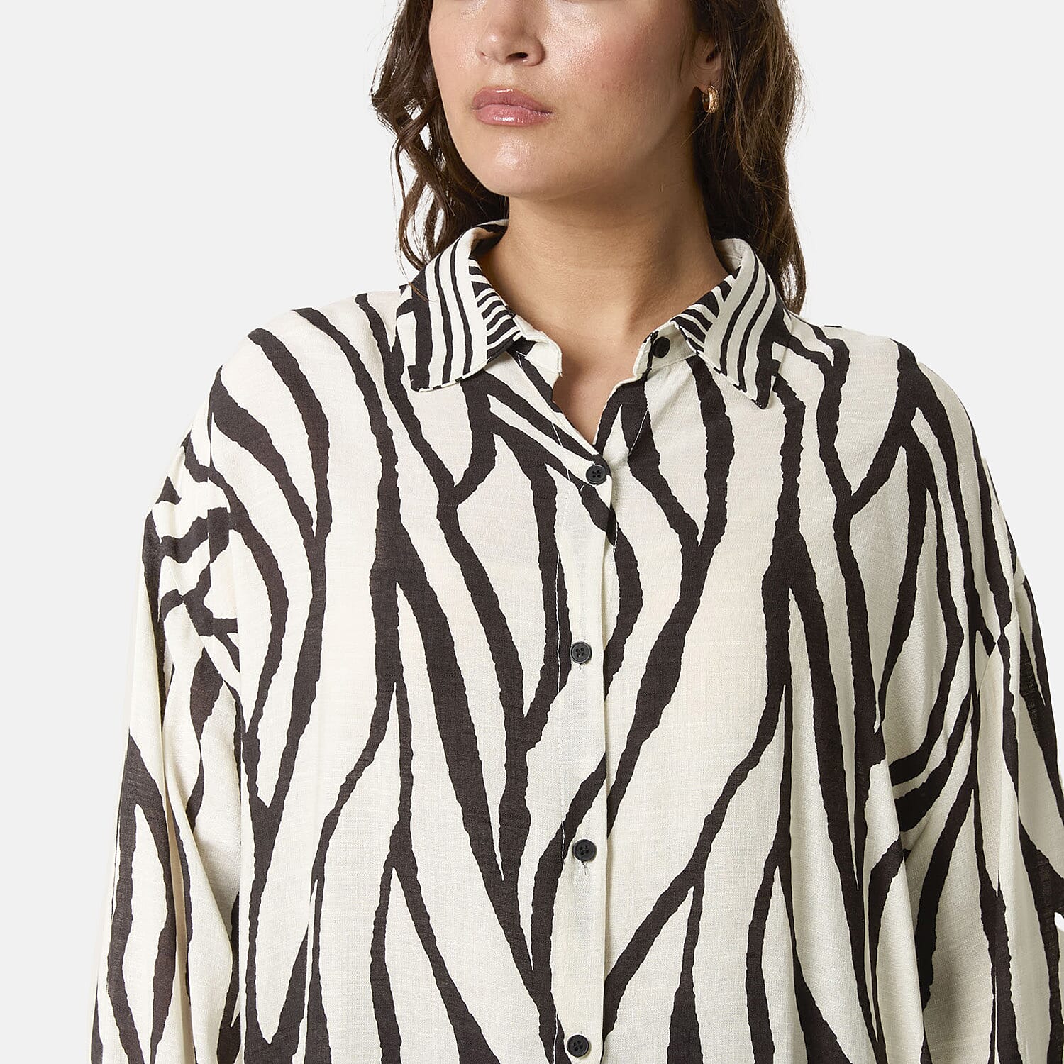Statement Zebra Print Button-Down Top (One Size) - Black 8132422 1