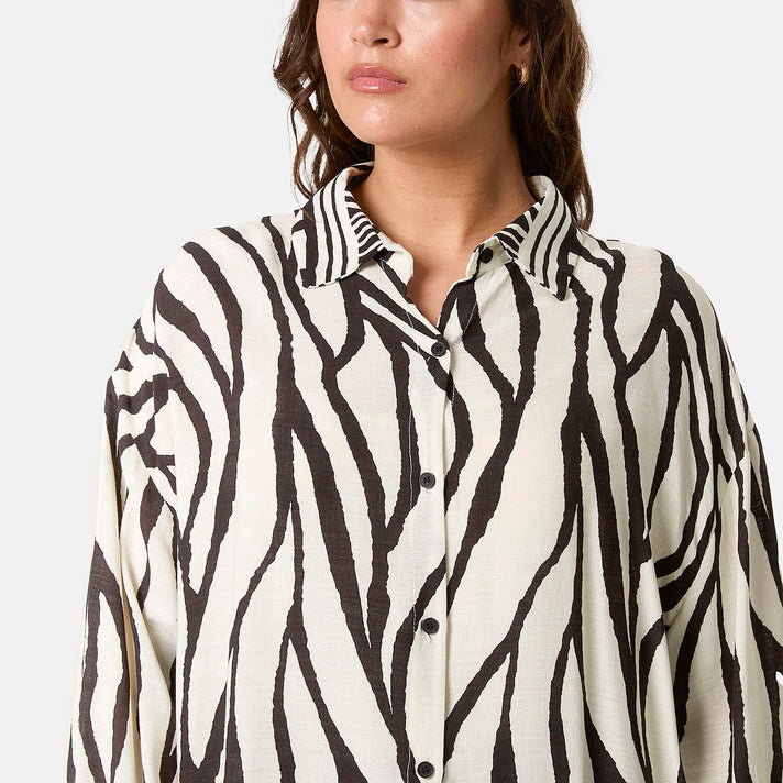 Statement Zebra Print Button-Down Top (One Size) - Black 8132422 2