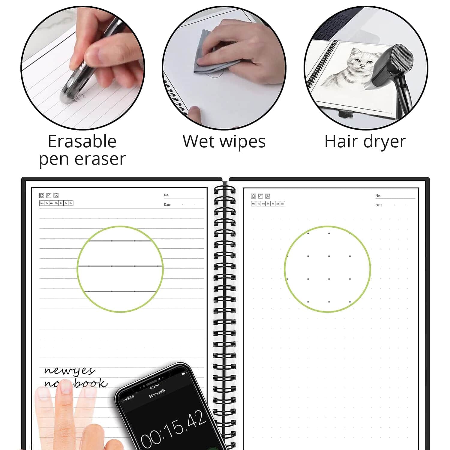 A5 Smart Reusable Forever Notebook (40 Sheets) with Erasable Pen and Wiper- Black 6839002 2