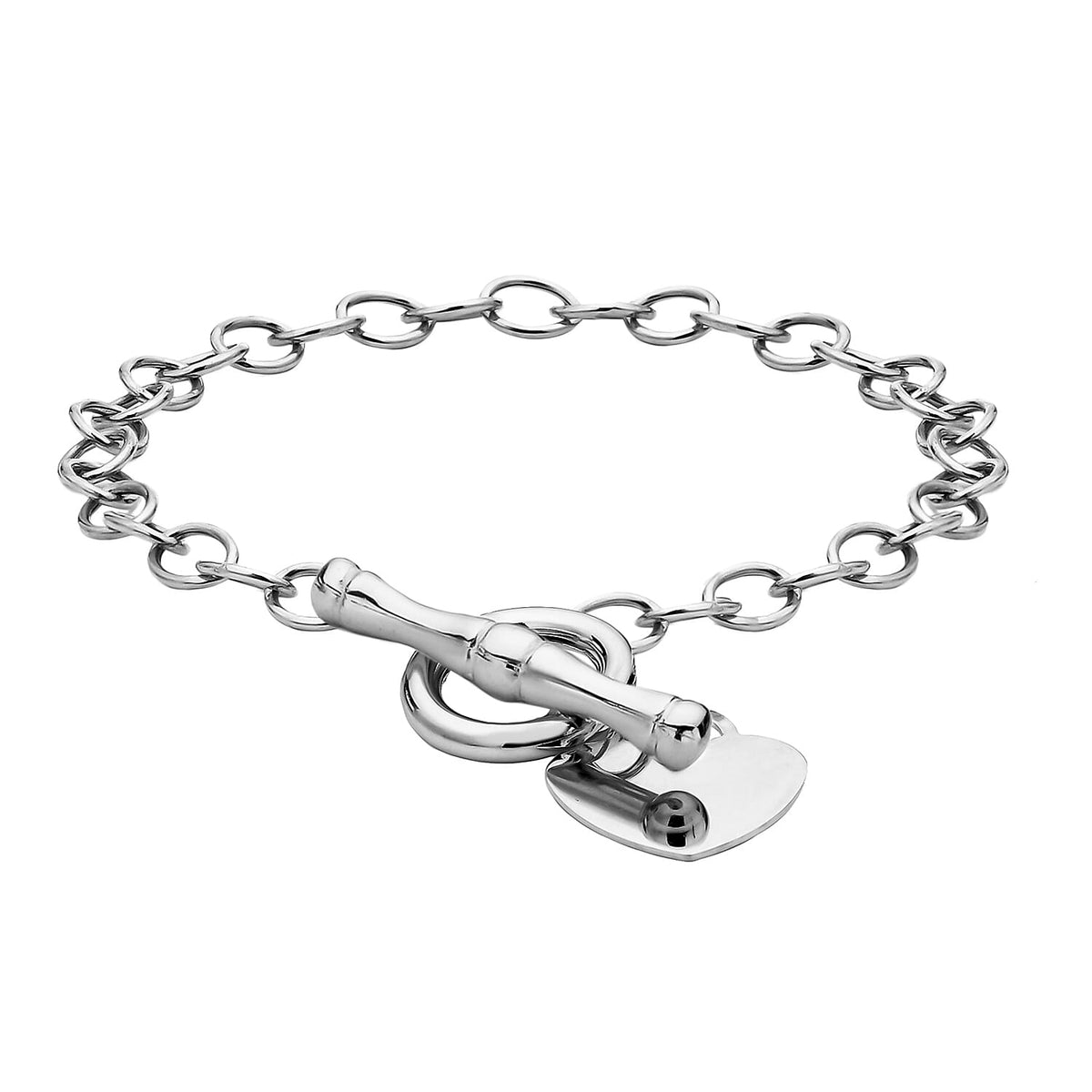 Sterling Silver 15.5mm x 2.5mm Heart Charm Belcher Chain T-Bar Bracelet 7.5 Inch 8928862 0