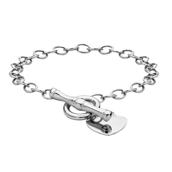Sterling Silver 15.5mm x 2.5mm Heart Charm Belcher Chain T-Bar Bracelet 7.5 Inch 8928862 1