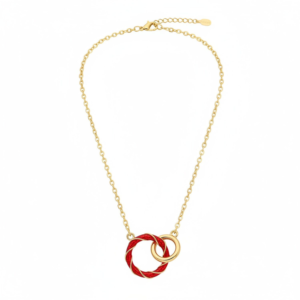 Sterling Silver 2 Ring Red Enamelled Necklace (Size 17 - 1 Ext) in Yellow Gold Plated 8376229 0