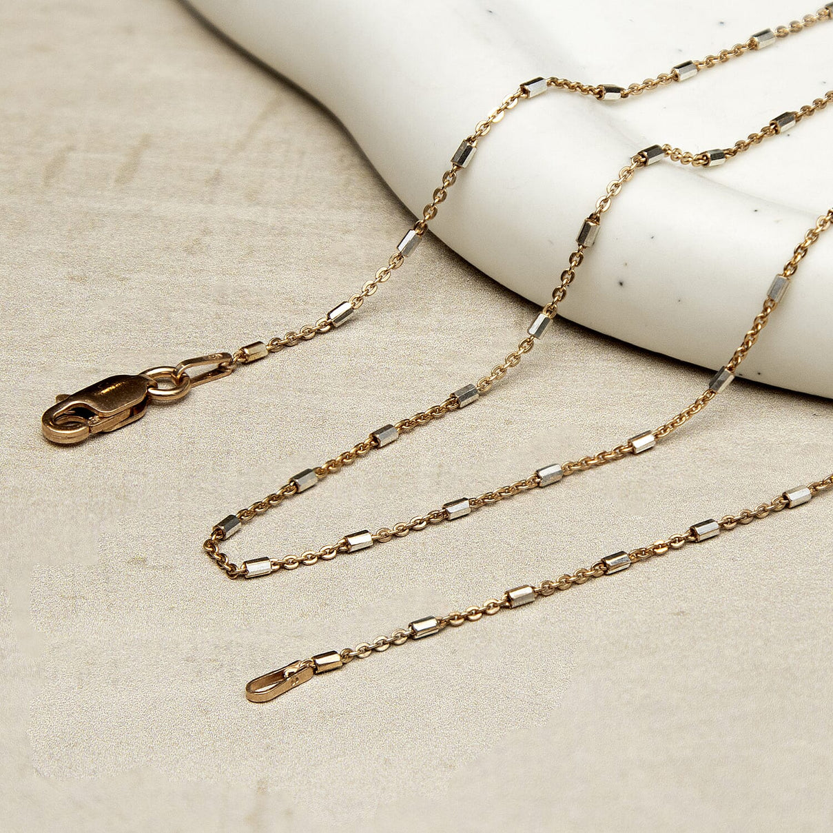 Sterling Silver 2 Tone Bugle Trace Chain 18 Inch 7619184 2
