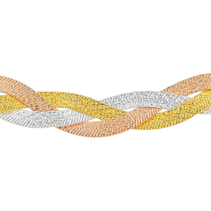 Sterling Silver 3-Tone Textured 3-Plait Herringbone Necklace 17 Inch 8927678 1