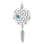 Sterling Silver 3mm Turquoise 19.9 mm x 47mm Dream Catcher Pendant