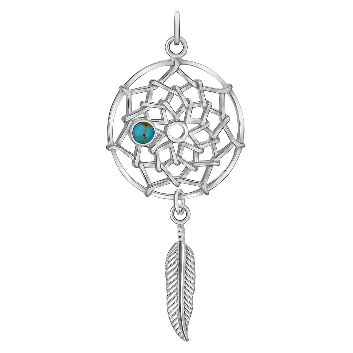Sterling Silver 3mm Turquoise 19.9 mm x 47mm Dream Catcher Pendant 7159944 0