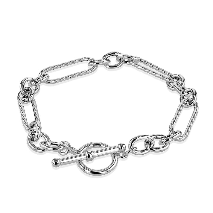Sterling Silver 7.5mm Twisted Link Figaro Belcher T-Bar Bracelet 7.5 Inch 8928864 1