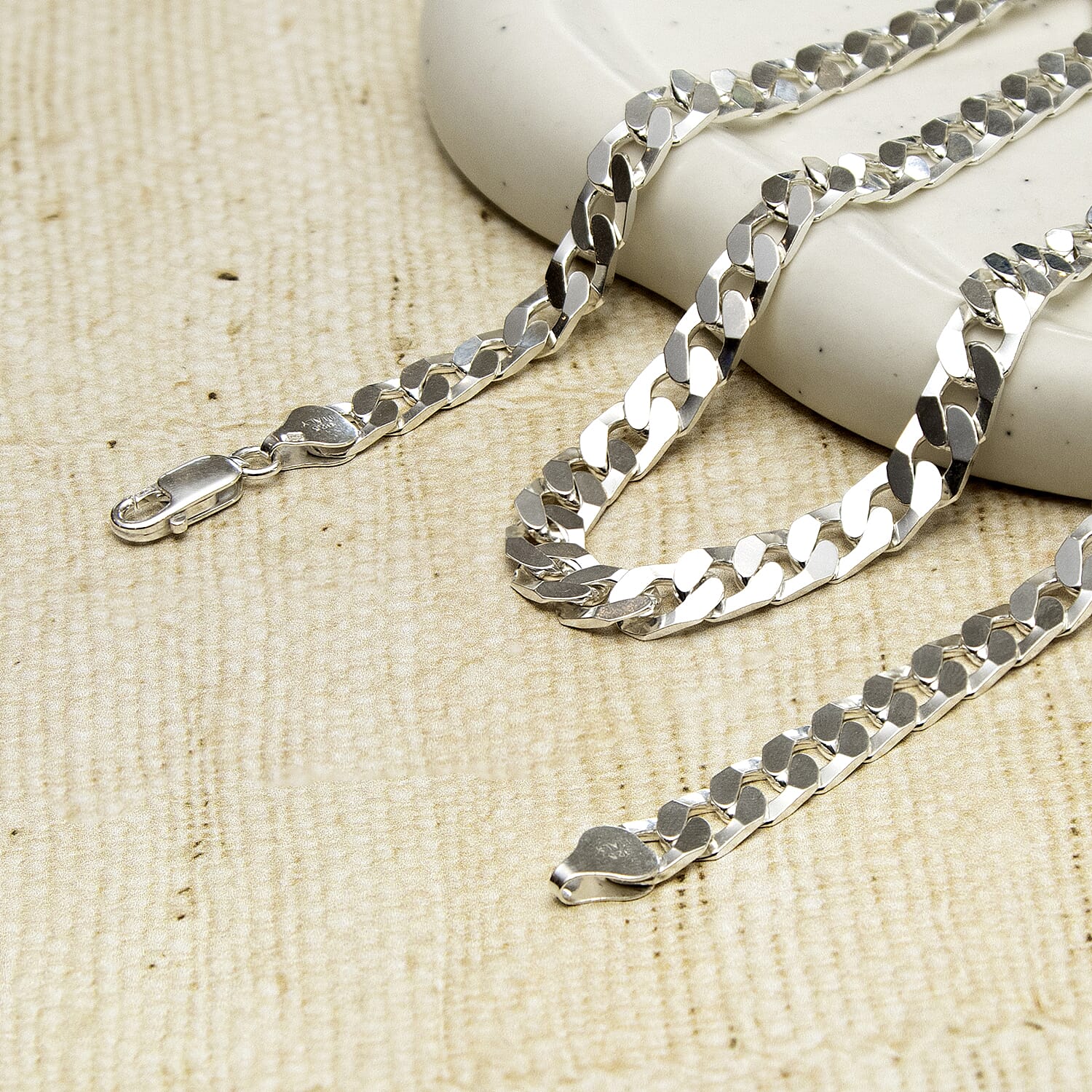 Sterling Silver 7mm Flat Square-Link Curb Chain 22 Inch 8927113 2