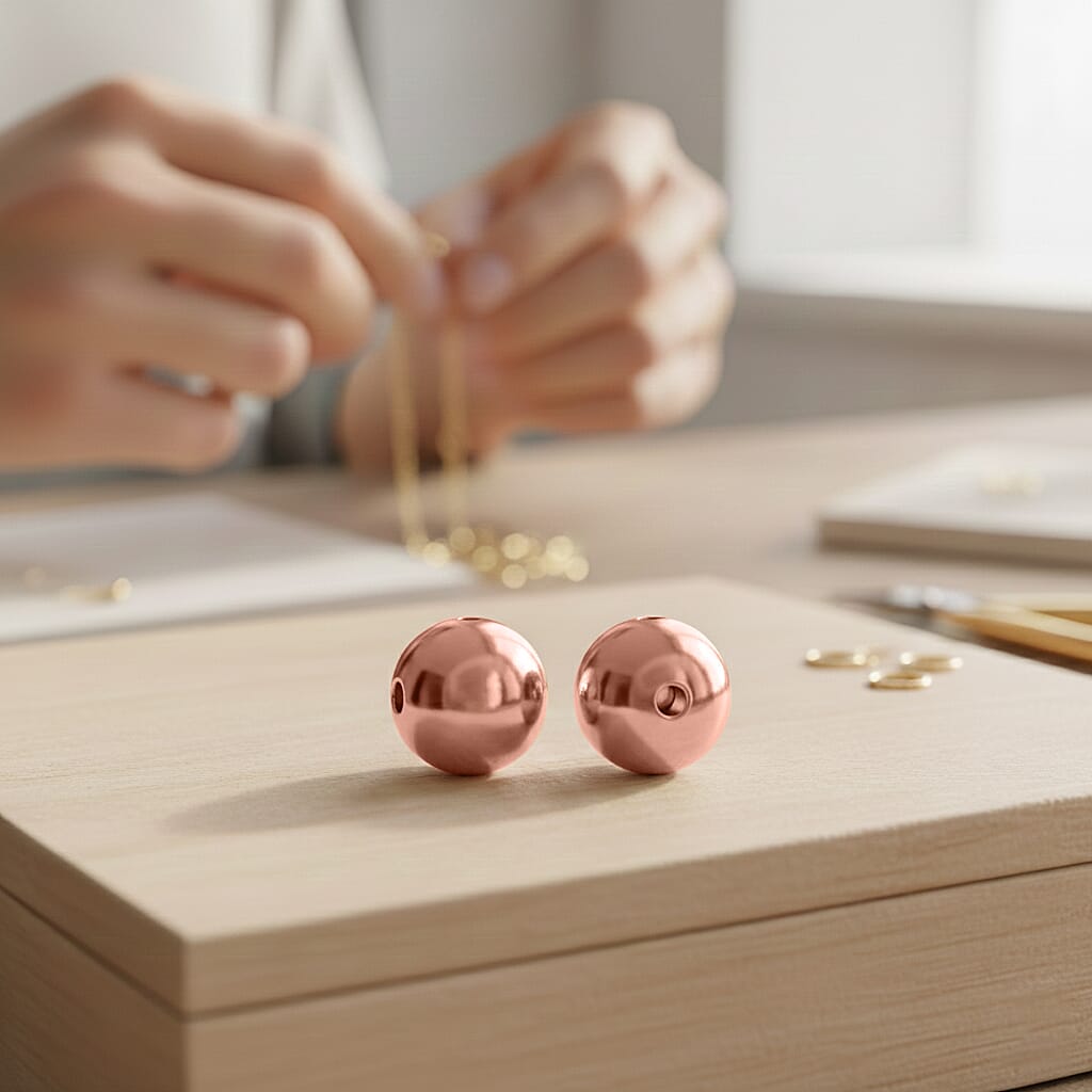 Sterling Silver Ball in Rose Gold Plating V32514974 2