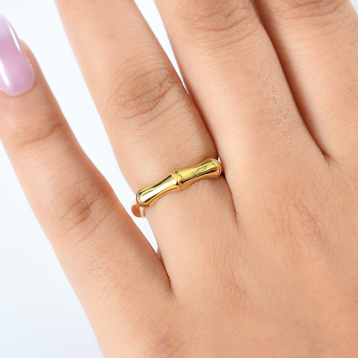 Designer Inspired  - Yellow Gold Overlay Sterling Silver Bamboo Ring V32707964 2