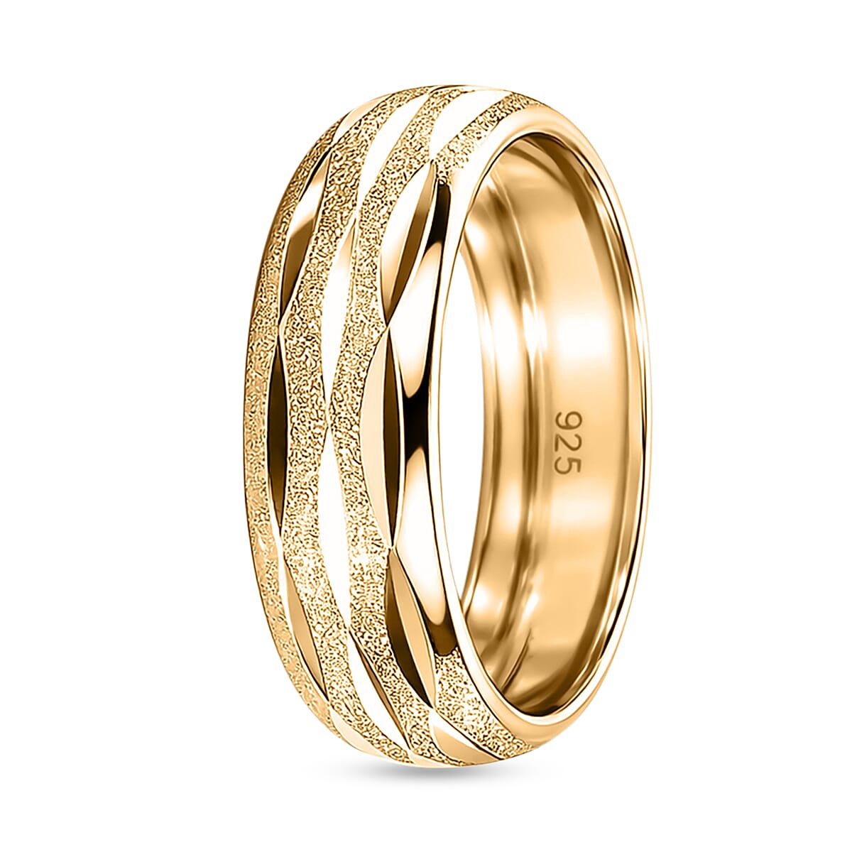 Italian Made Yellow Gold Plated Sterling Silver Diamond-Cut Band Ring 8415524 4