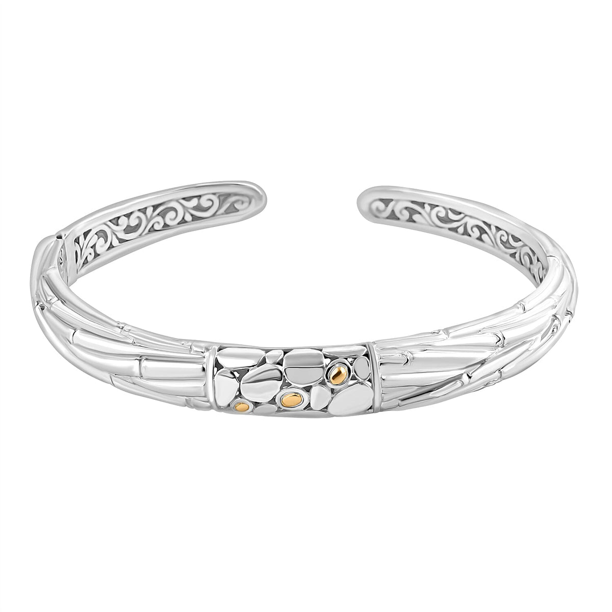 Royal Bali Collection - Designer Inspired Sterling Silver Unity Bangle with 18K Yellow Gold 7749750 2