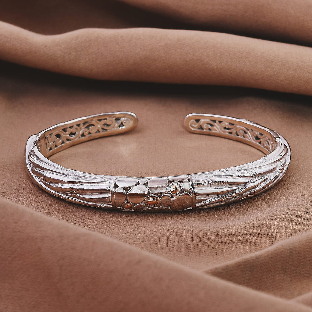 Royal Bali Iconic Edition - Designer Inspired Sterling Silver Unity Bangle with 18K Yellow Gold, Two Tone Wt. 27.25 Gms - 7.5
