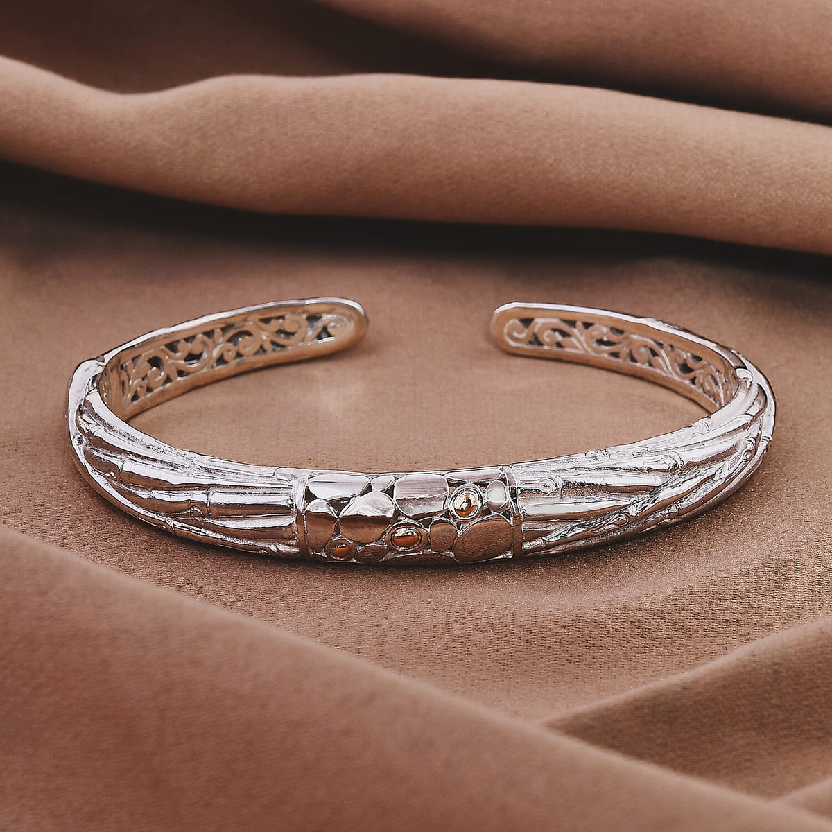 Royal Bali Collection - Designer Inspired Sterling Silver Unity Bangle with 18K Yellow Gold 7749750 4