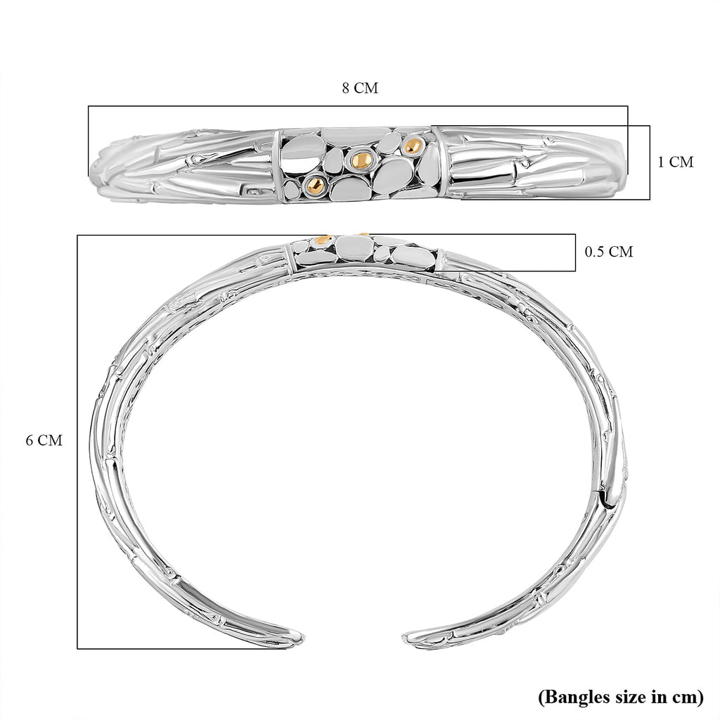 Royal Bali Iconic Edition - Designer Inspired Sterling Silver Unity Bangle with 18K Yellow Gold, Two Tone Wt. 27.25 Gms - 7.5