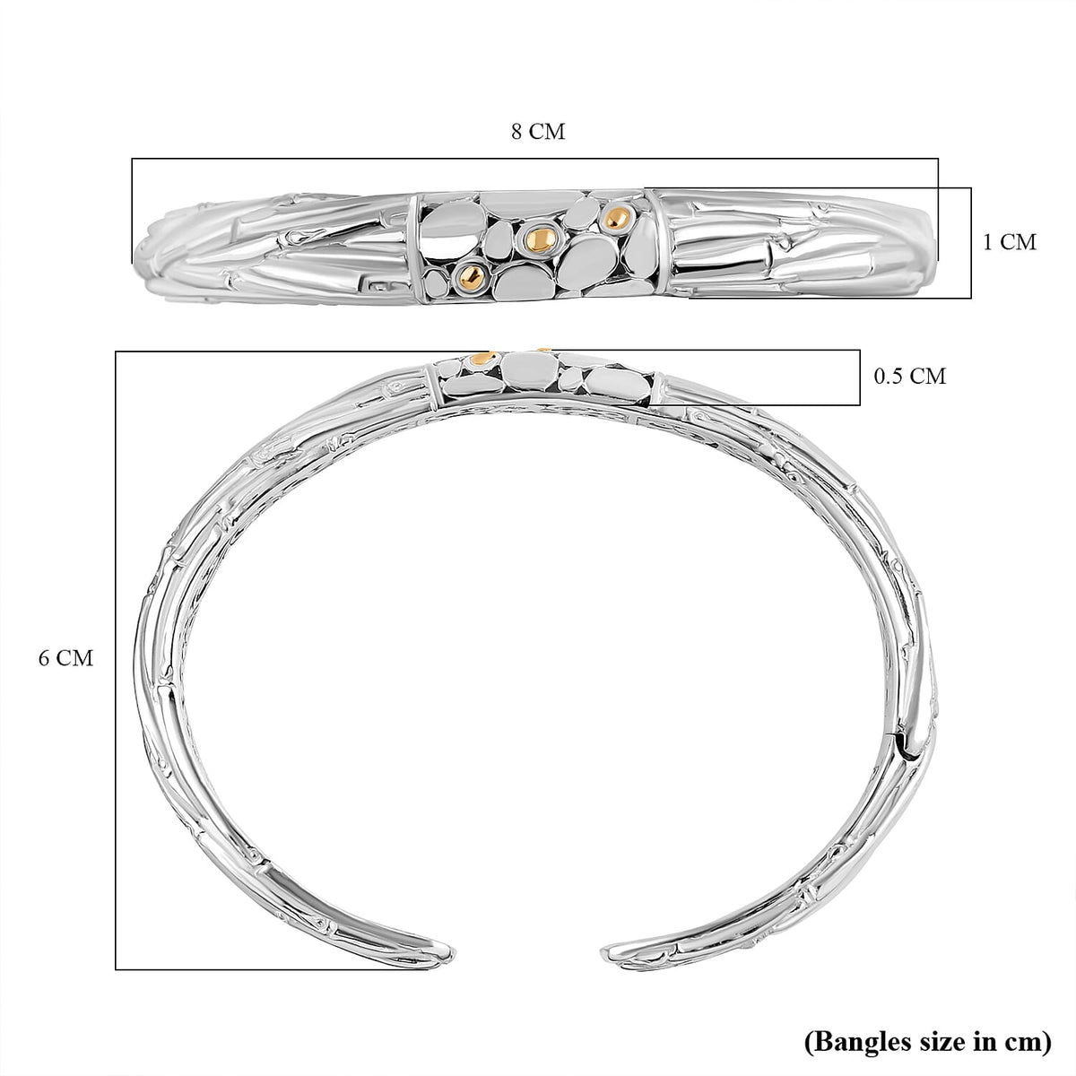 Royal Bali Collection - Designer Inspired Sterling Silver Unity Bangle with 18K Yellow Gold 7749750 12